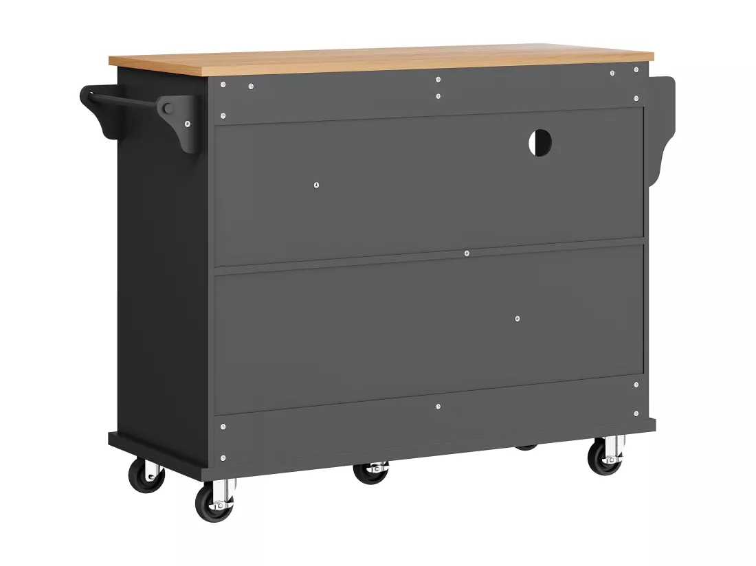 Ilot central de cuisine - 2 tiroirs et 8 compartiments - MDF - Noir