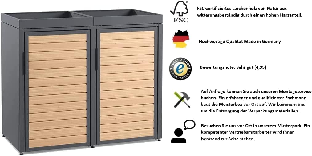 Forst - 4er Mülltonnenbox - Mülltonnenverkleidung mit Flachdach - Mülleimerunterstand 240L - Holzelemente