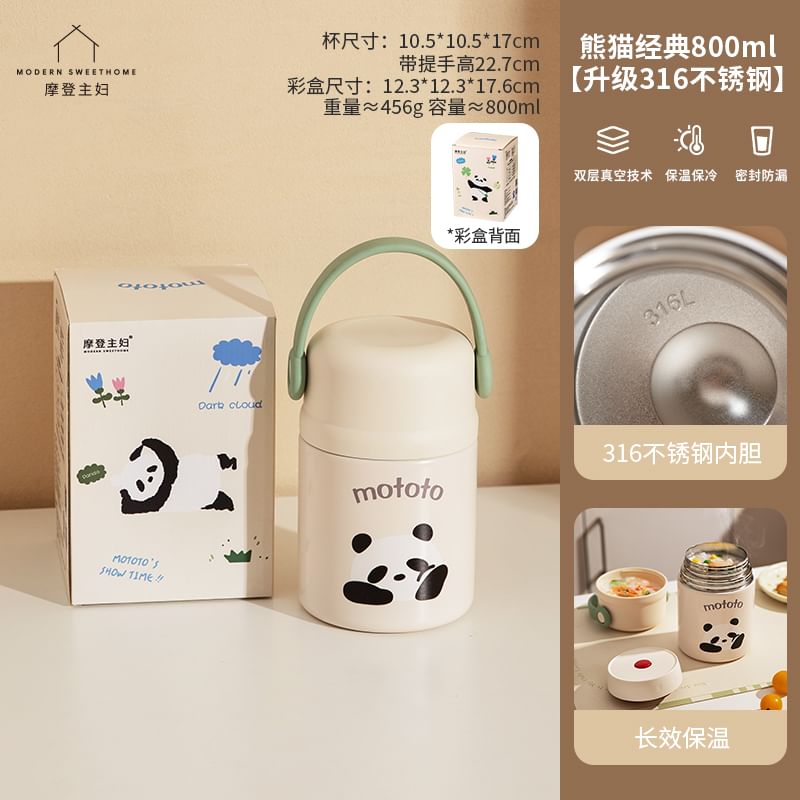 Koringa - Panda RVS Voedselcontainer / Bestek / Geïsoleerde Lunchtas / Set