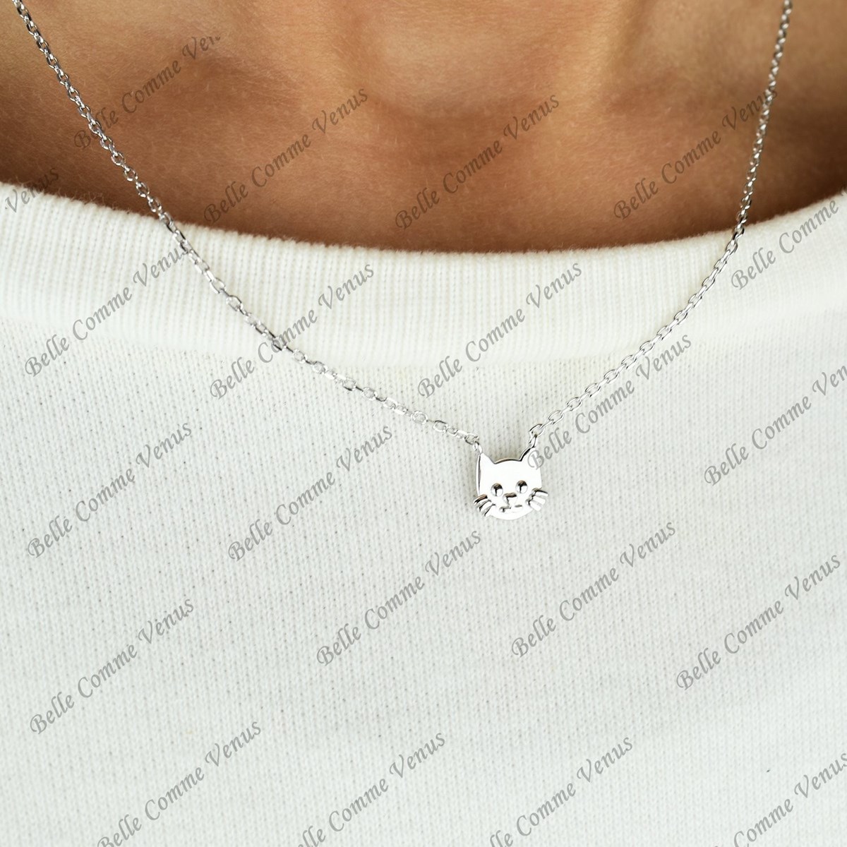 Collier tête de chat Argent 925 Rhodié