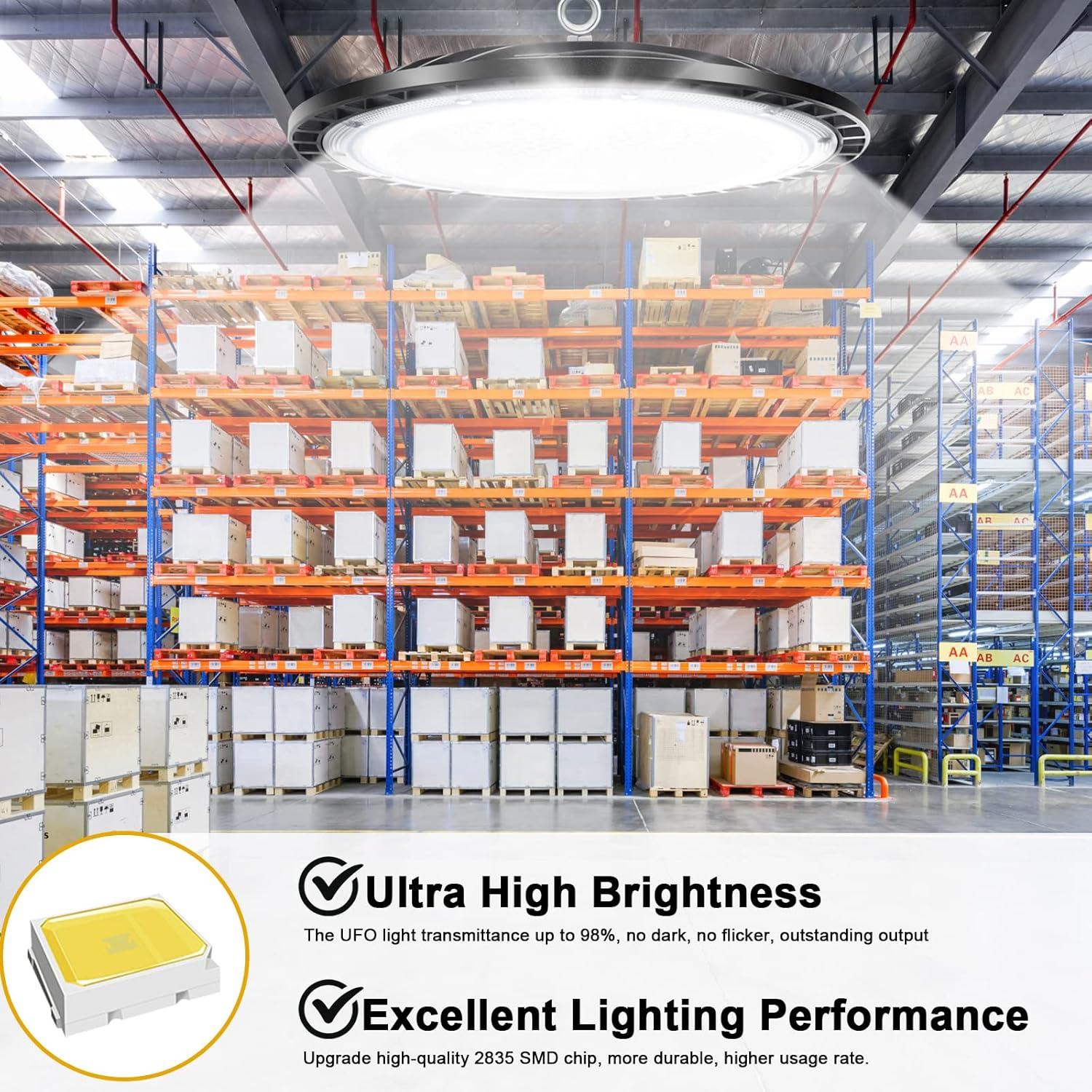 4Pack 100W UFO LED High Bay Light, Hallenstrahler 14000LM, 6500K Kaltweiß UFO LED Werkstattlampe, IP66 Wasserdichte Industrielampe High Bay Licht für Fabriken,Garage,Lagerhaus