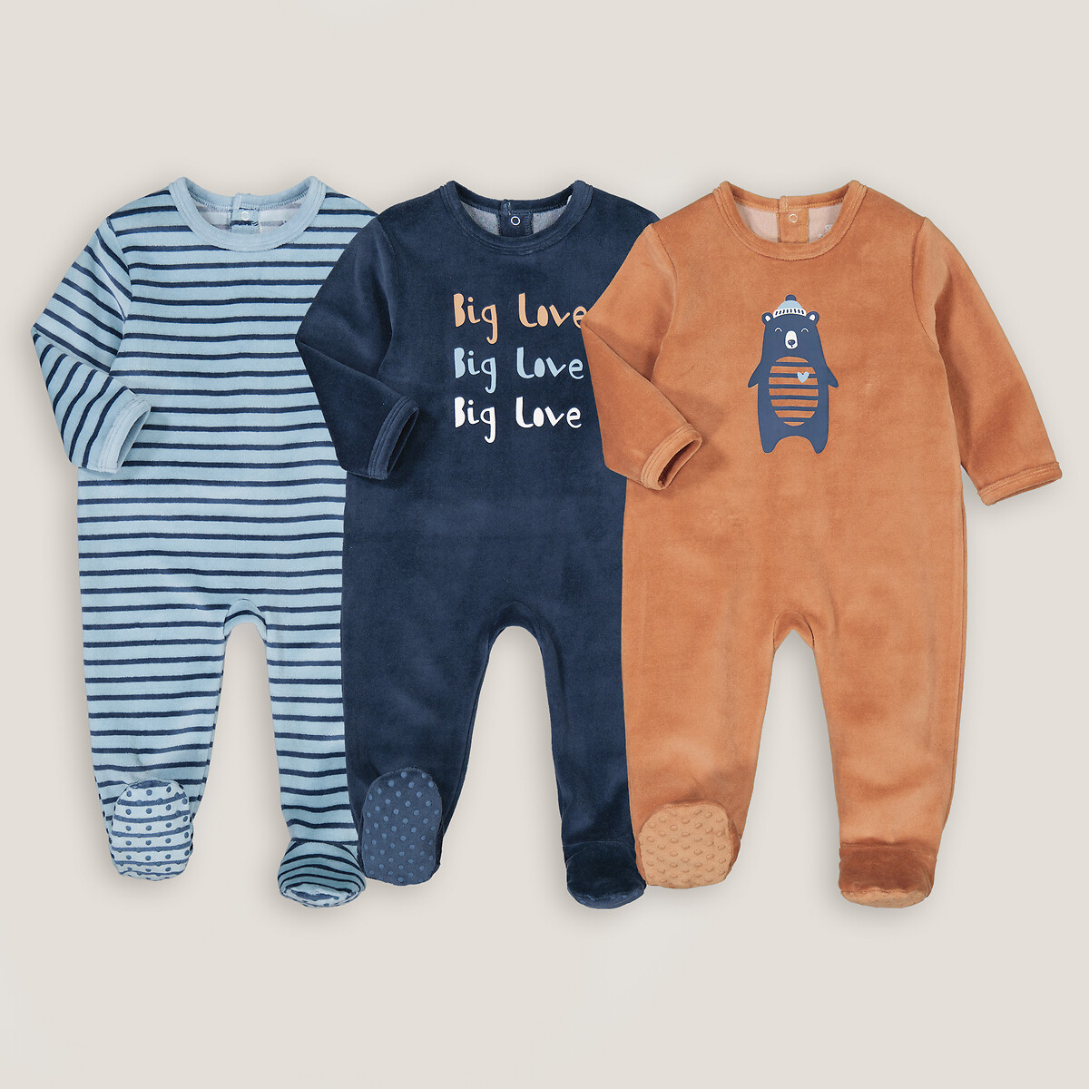 COLEÇÃO LA REDOUTE<br>Conjunto de 3 pijamas de veludo
