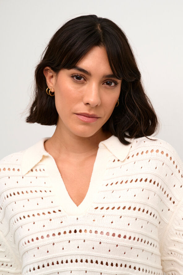 Kaffe KAjolie Polo Knit Pullover Chalk