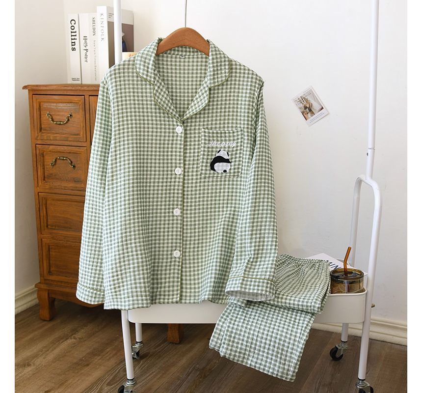 MelMount - Bijpassende pyjamaset voor koppels: geruite top met lange mouwen + broek (verschillende ontwerpen)