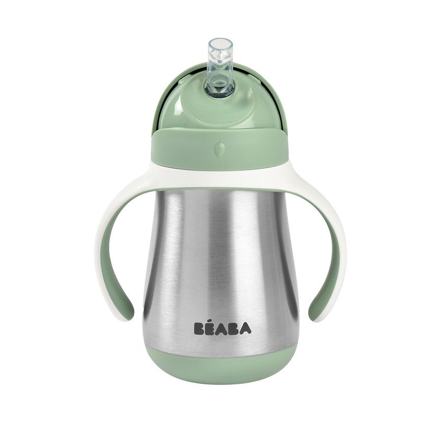 Tasse à paille en inox 250 ml - Vert sauge - Ecru