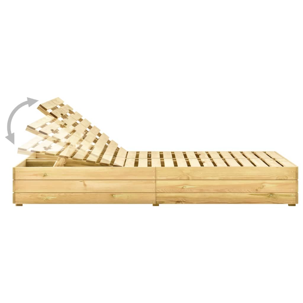 Transat chaise longue bain de soleil lit de jardin terrasse meuble d'extérieur double et coussins vert bois de pin imprégné 0