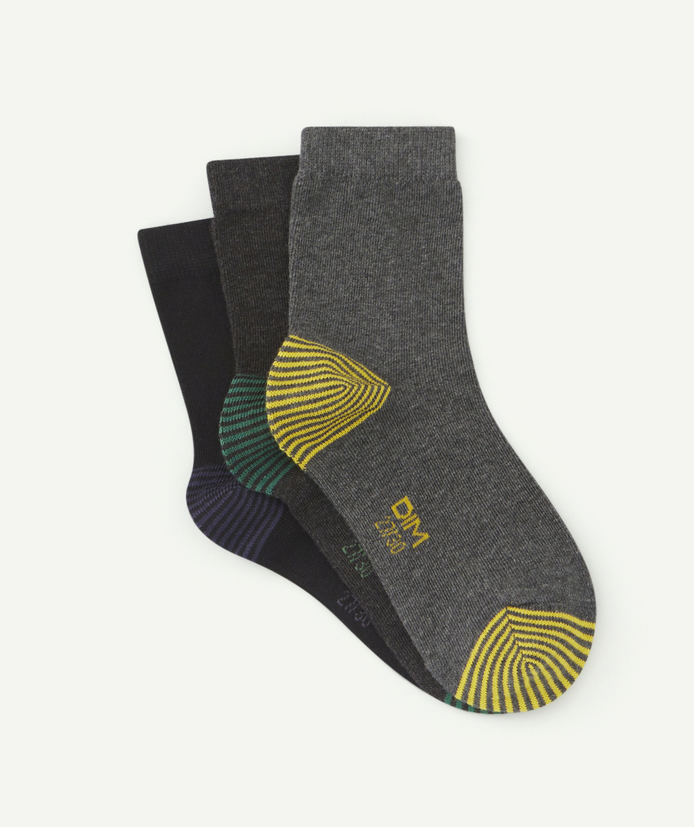 DIMLOT DE 3 PAIRES DE CHAUSSETTES GRISES AVEC EXTREMITÉS COLORÉES