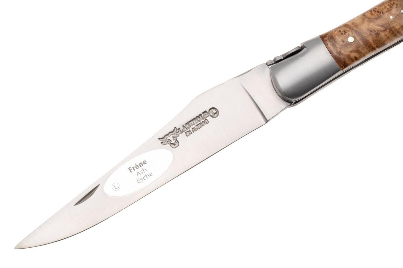 Laguiole en Aubrac Black Ash Burl, Double Plated, Matt Bolsters, zakmes, 12 cm