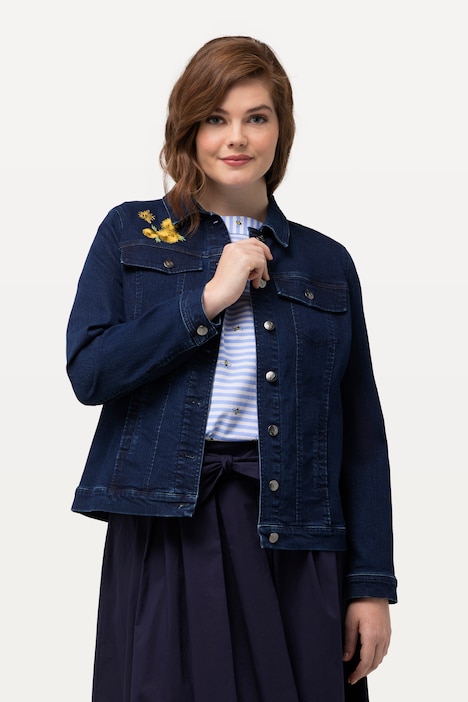 Jeansjacke, Bienen-Stickerei, Hemdkragen