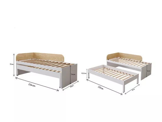 Lit gigogne 90x200 cm bois massif bois NOHA