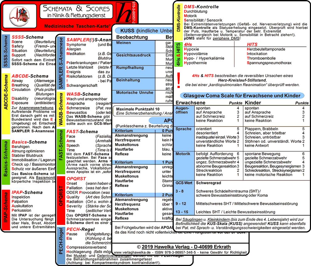 Schemata & Scores in Klinik & Rettungsdienst (2 Karten Set) - SSSS-Schema, ABCDE-Schema,