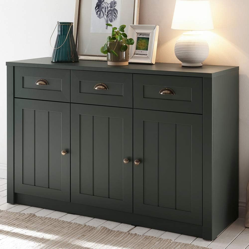 Lomadox Landhaus Anrichte Sideboard in englisch grün, 3 Türen und 3 Schubkästen, B/H/T ca.: 130/86/43 cm