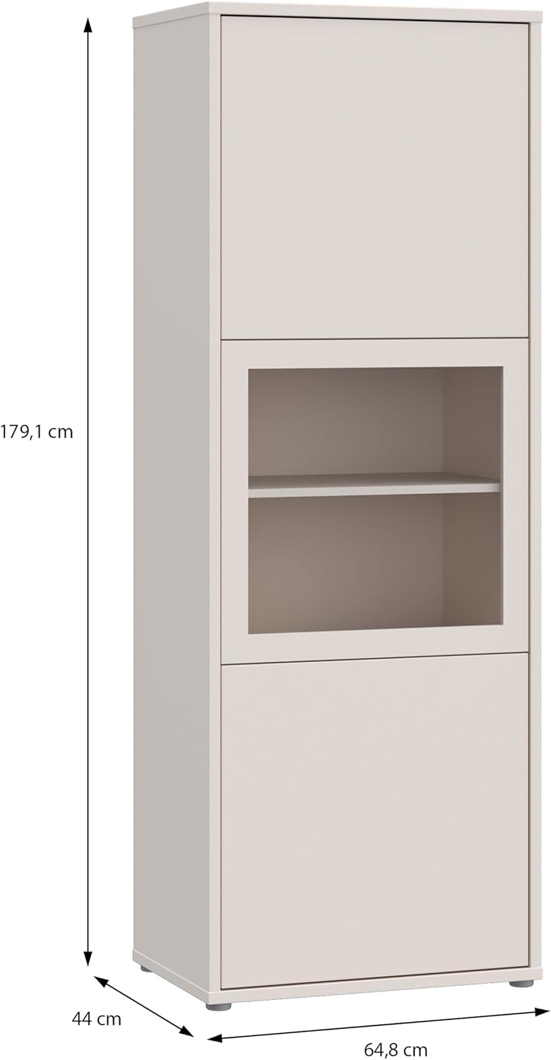 Forte Alice Springs Vitrine 60 70, Wohnzimmervitrine mit 3 Türen, Glasdetail, Wohnzimmer, Holzwerkstoff, Kaschmir Beige, 64,8 cm breit x 179,1 cm hoch x 44 cm tief