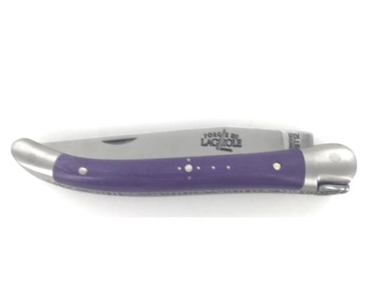 Laguiole 9 cm - 2 mitres - Tissu Compressé Violet Couteau de Poche Forge de Laguiole