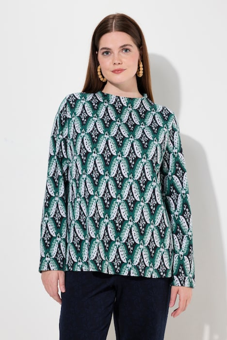 Sweatshirt, Jacquard, Stehkragen, Langarm, Biobaumwolle