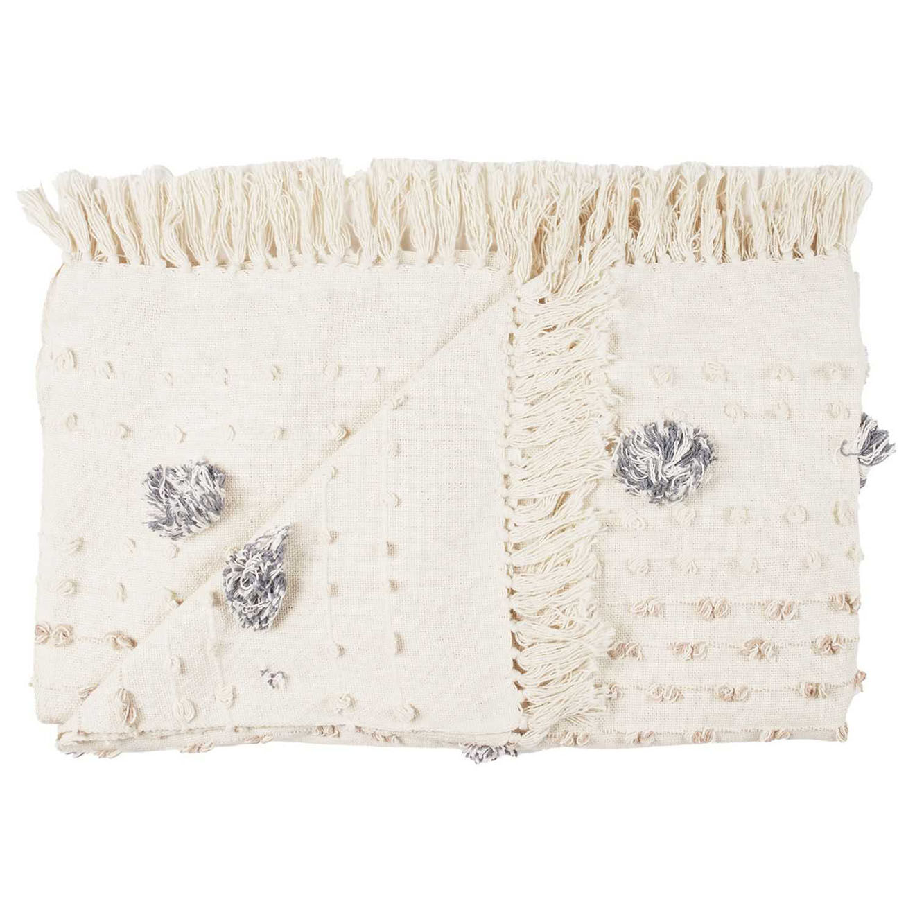 Home Deco Factory Plaid tufté à franges blanc/gris - 125x150 cm