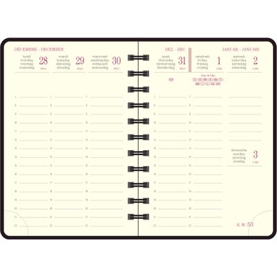 Agenda de poche spiralé Swan Eurotime 13W - 1 semaine sur 2 pages - 9 x 13 cm - disponible dans différentes couleurs - Exacompta