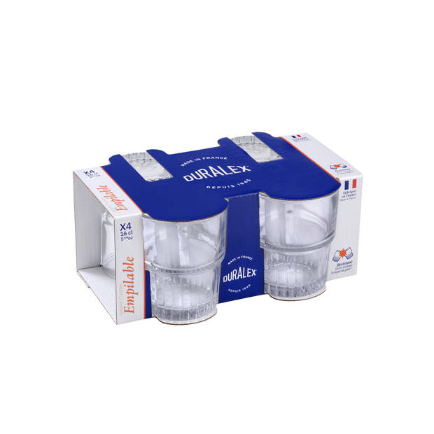 Duralex Empilable tumblerglazen - 4 stuks - 16 cl