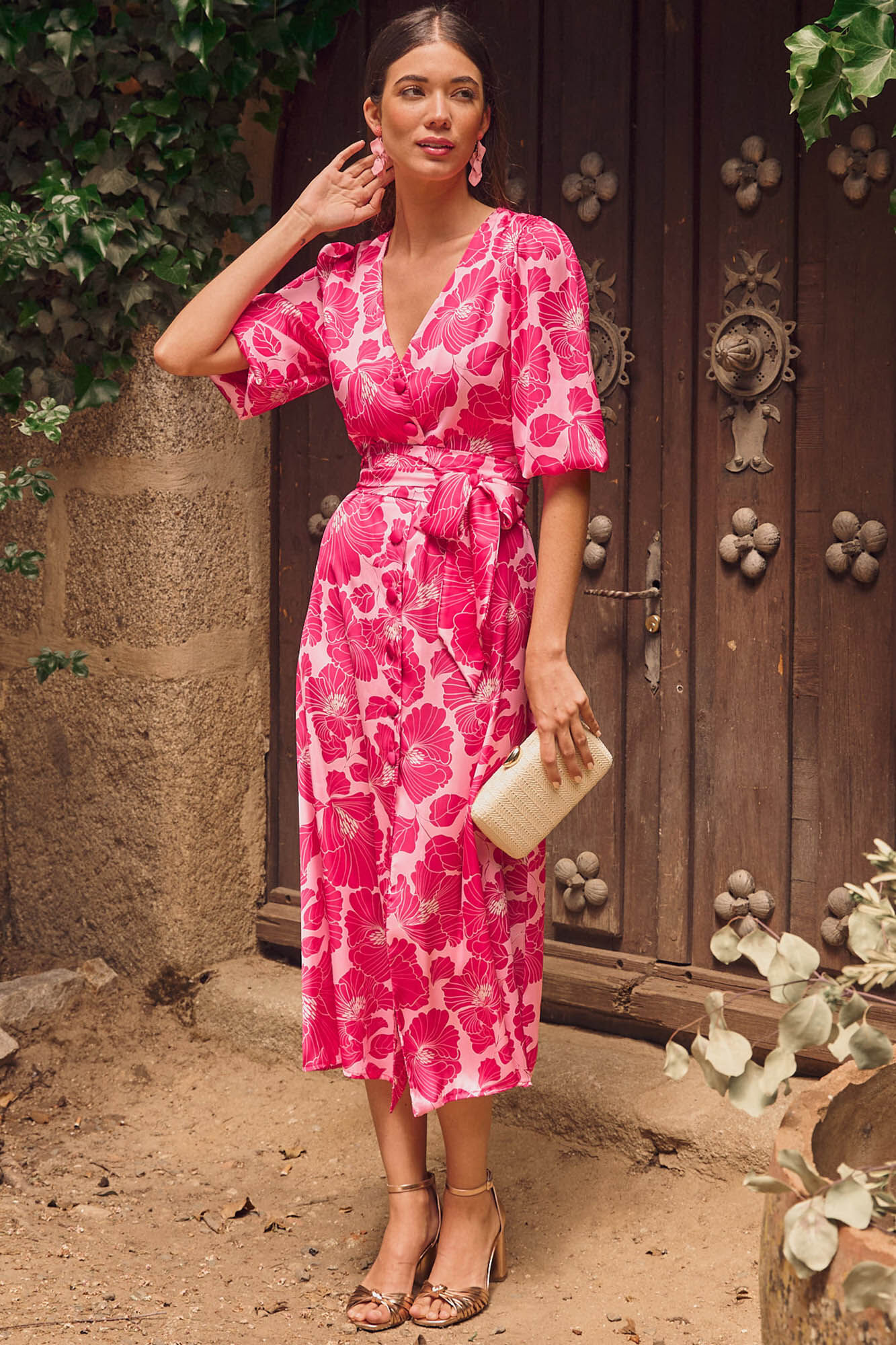 Vestido rosa com botões - Rosa