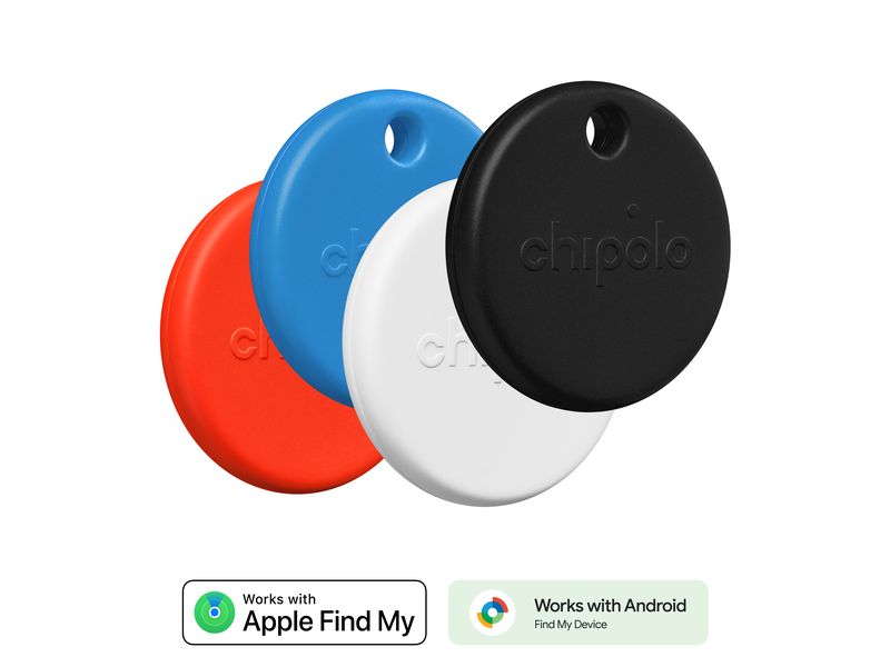 Chipolo POP 4er-Set Blau/Rot/Schwarz/Weiss Wasserresistenter Keyfinder