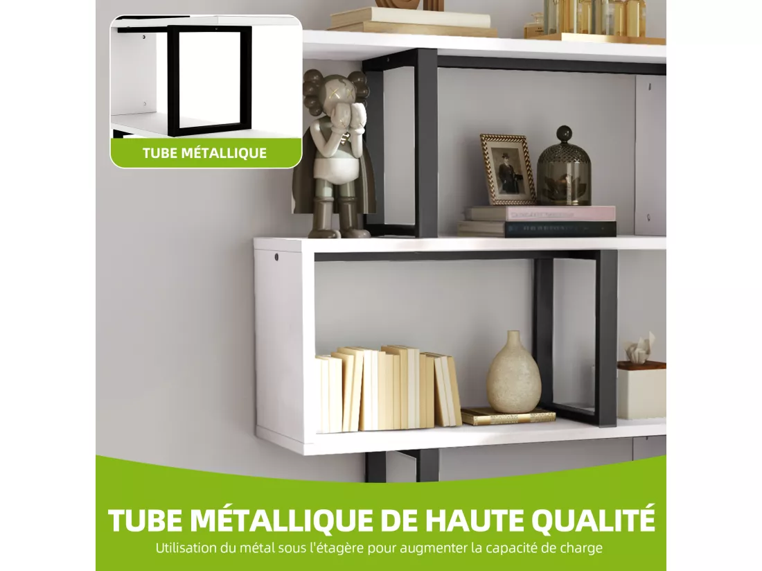 YITAHOME Bibliothèque à 5 Niveaux, Étagère de Rangement Multifonctionnelle Moderne, Bibliothèque en Forme de S, Blanc