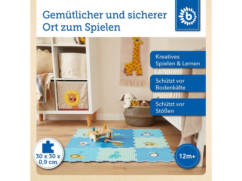 bieco Puzzlematte Tiere Blau, 18-teilig Spiel- und Schutzmatte
