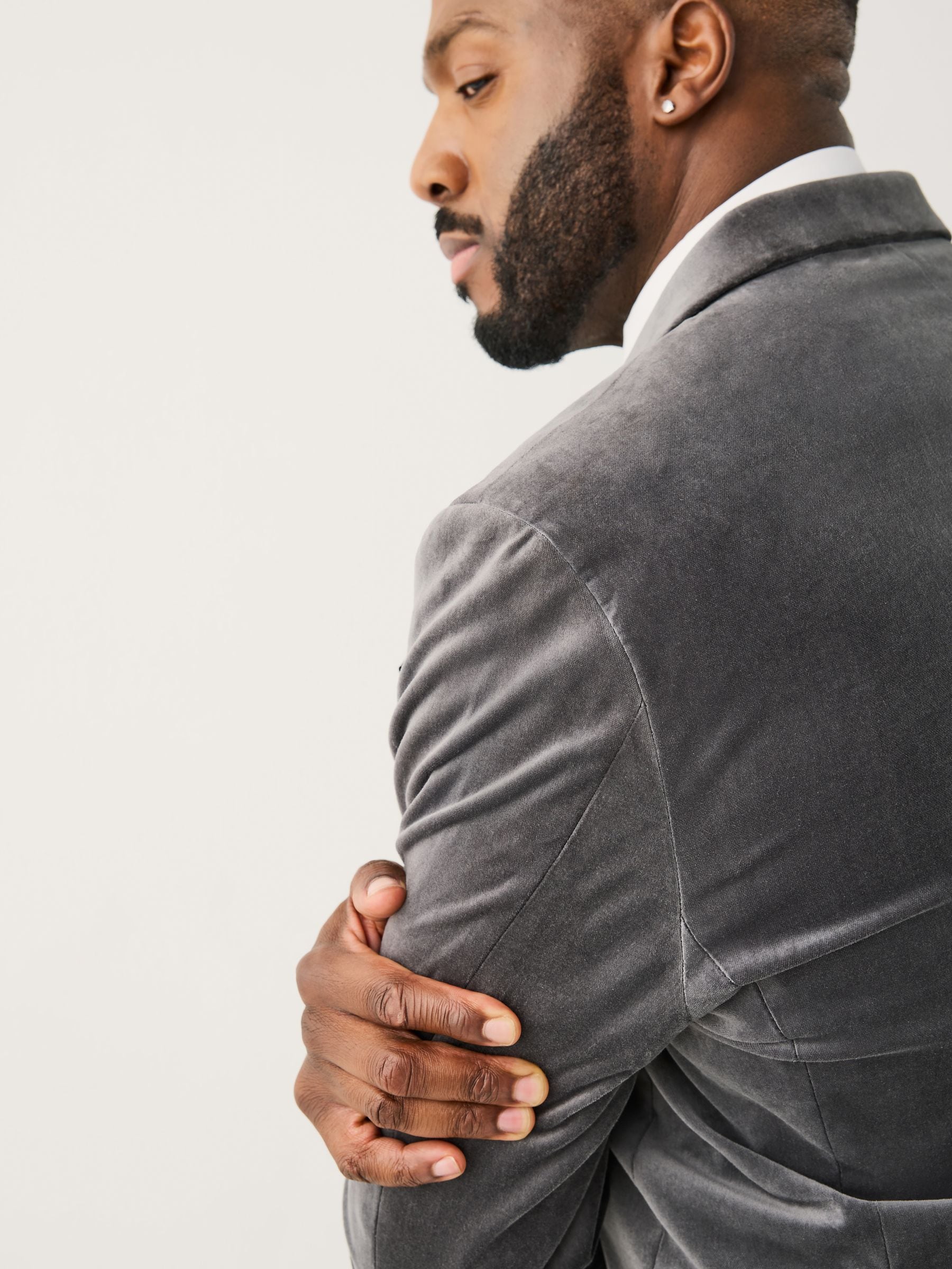Grijs - Muscle Fit Motionflex Cotton Rich Velvet Blazer With Stretch