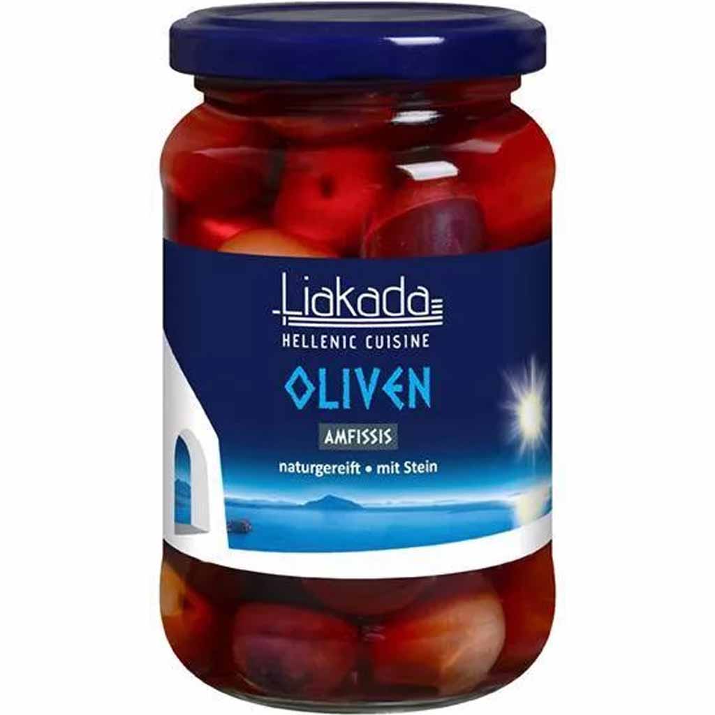 Liakada Schwarze Amfissis Oliven extra groß mit Stein 200g MHD:12.7.26
