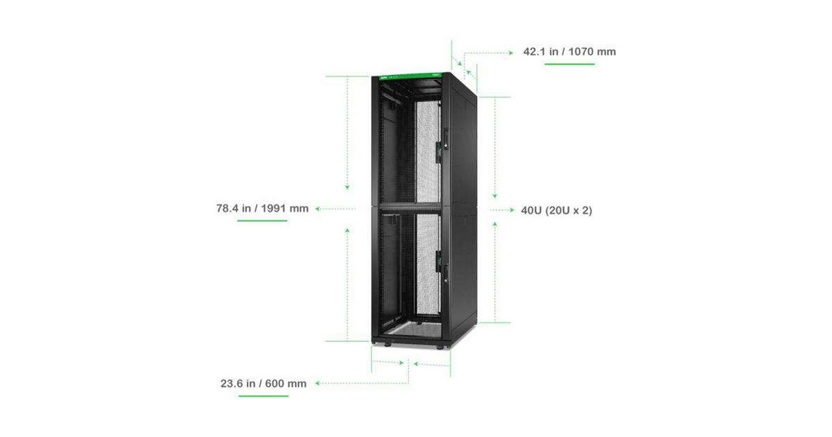 APCNetShelter SX AR3200B2, Colocation, 2 x 20U server rack  (Zwart/groen, 600B x 1070D mm, met zijpanelen)