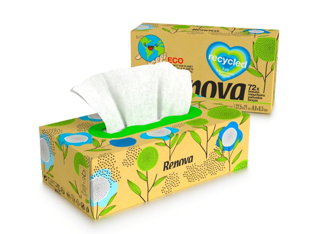LENÇOS RENOVA FACIAIS 100% RECICLADO 70UN
