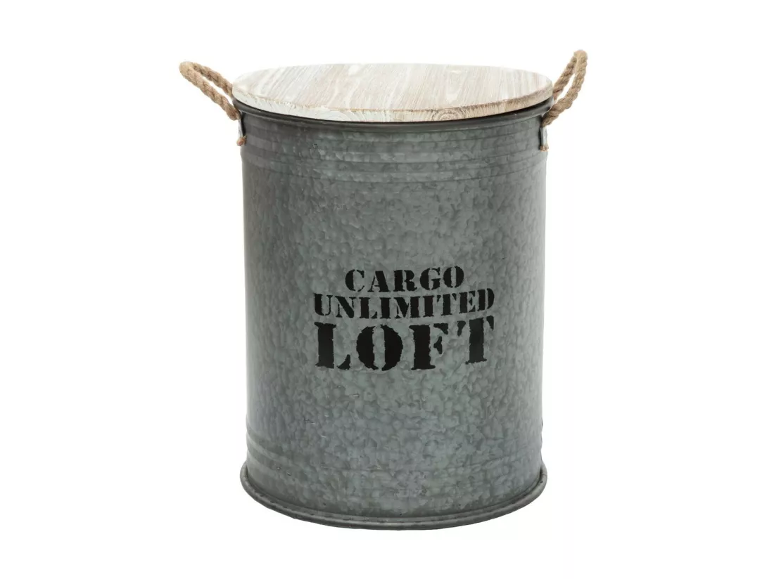 Lot de 3 Coffres Bidon en métal Gris alu Loft rétro factory