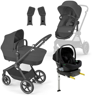 Cybex EOS Lux Duovogn inkl. Beemoo Route Babybilstol & Base, Moon Black/Black Stone