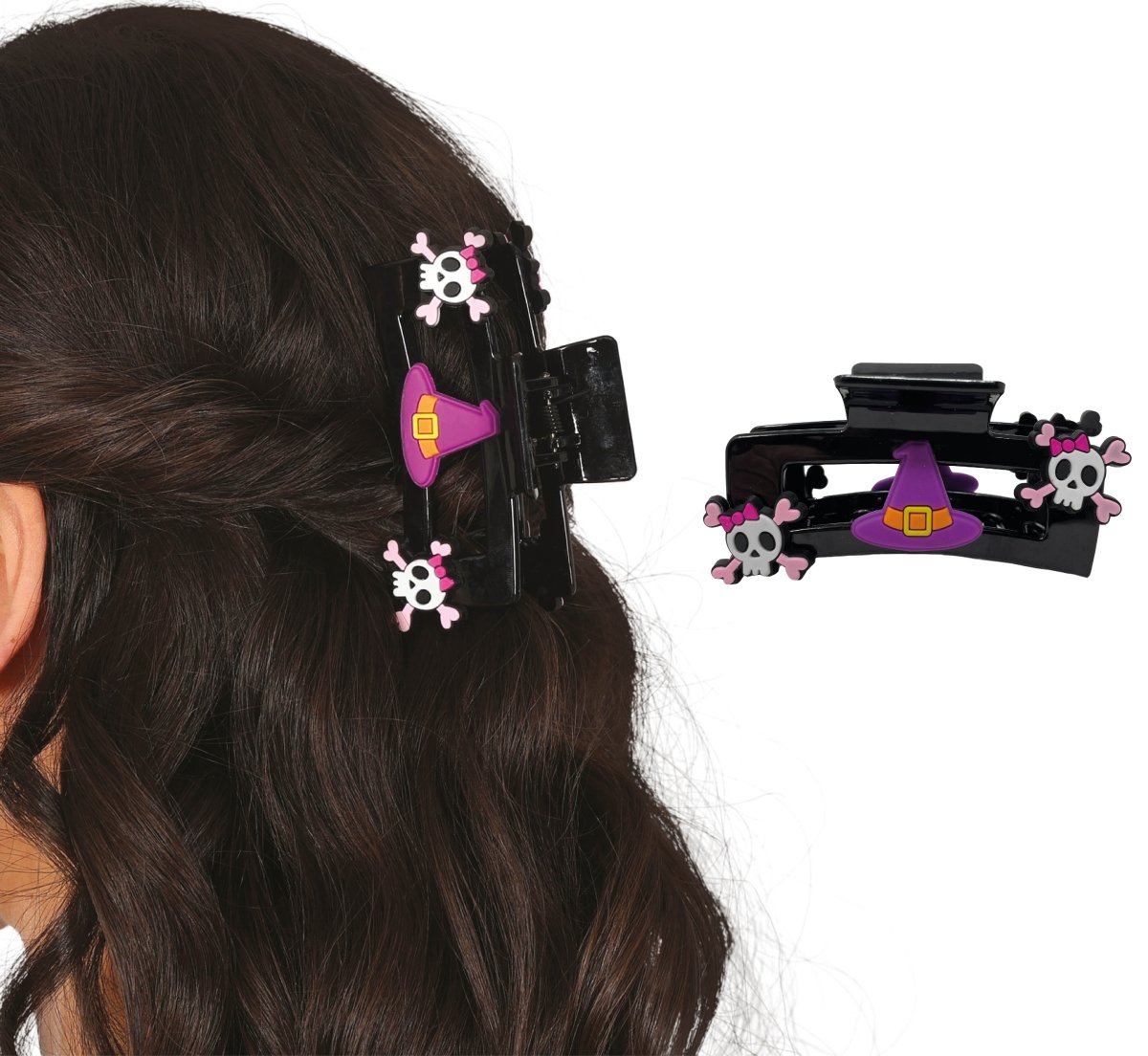 Halloween Haarclip Roze Doodshoofd 2st