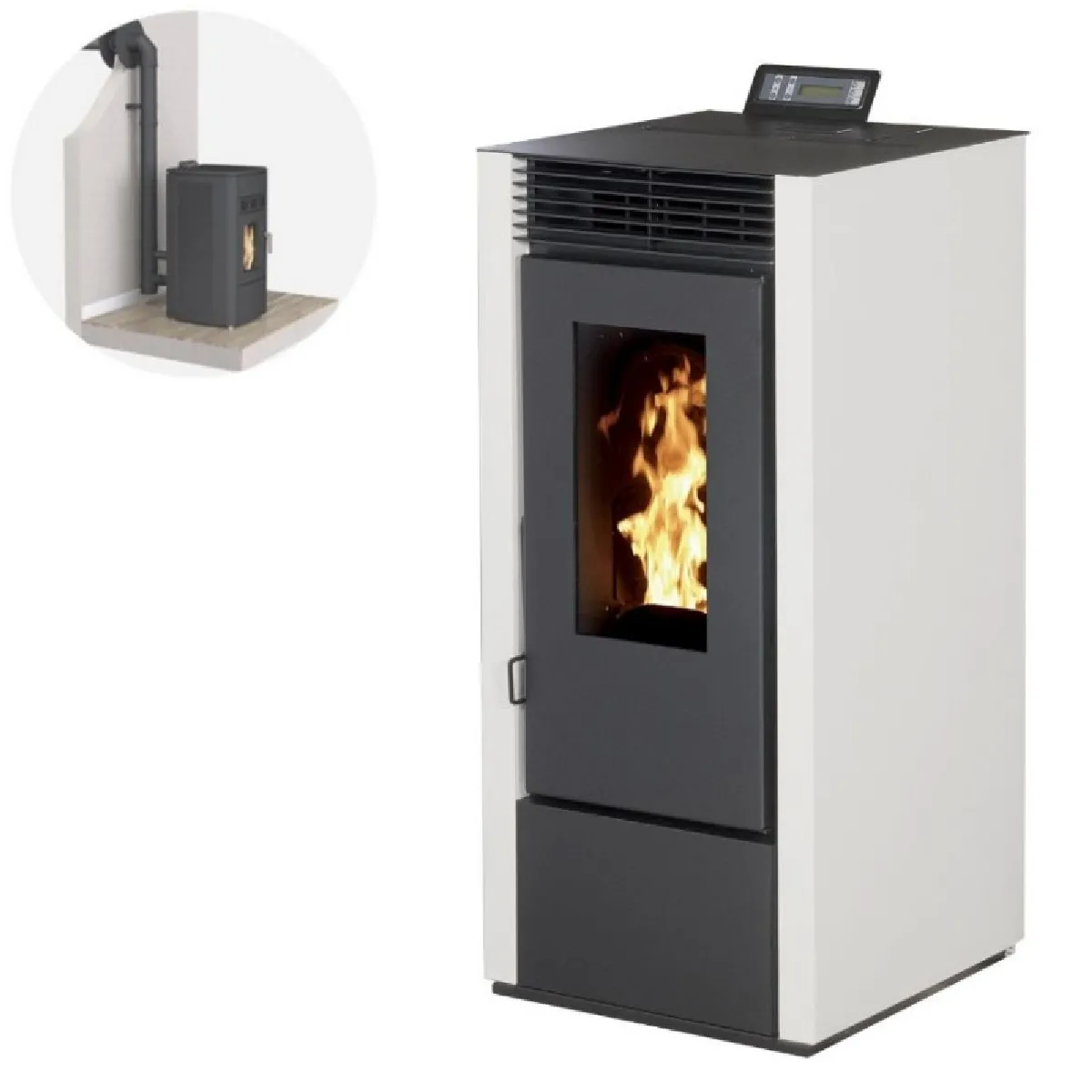 Interstoves Pack Poêle à granules MARINA 14 Etanche Canalisable + Kit Conduit Ventouse (sortie façade) - Blanc