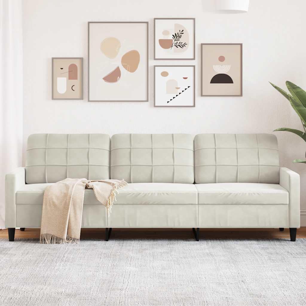 3-Sitzer-Sofa 210 cm aus cremefarbenem Samt, weicher Stoff mit stabilem Metallrahmen, Schaumstoffpolsterung für maximalen Komfort, modernes Design für Wohnzimmer und Entspannung,