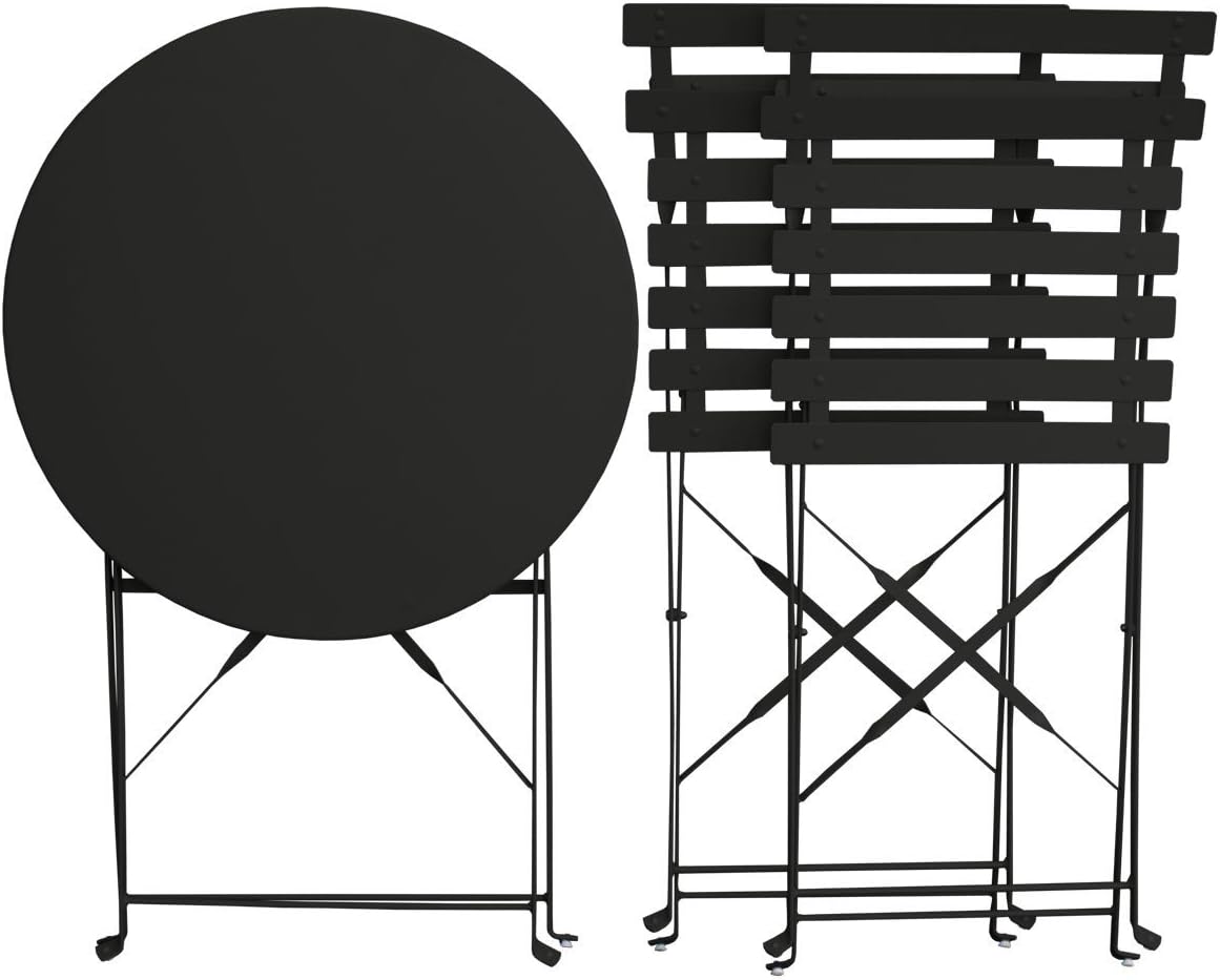 SVITA Bistro-Set 3-teilig Gartenset Garnitur Metall-Möbel Stuhl Tisch Klapp-Möbel Balkon-Set Schwarz