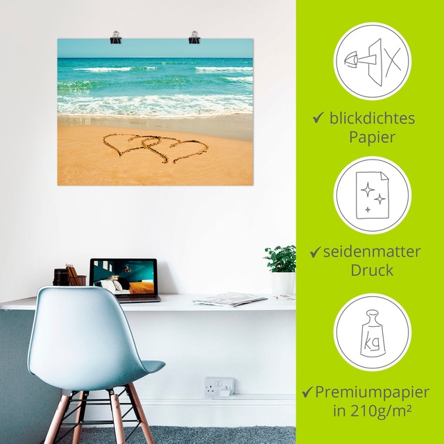 Artland Poster »Herzen im Sand« Strand 1 Stk. tlg. als Alubild, Leinwandbild, Wandaufkleber oder Poster in versch. Grössen