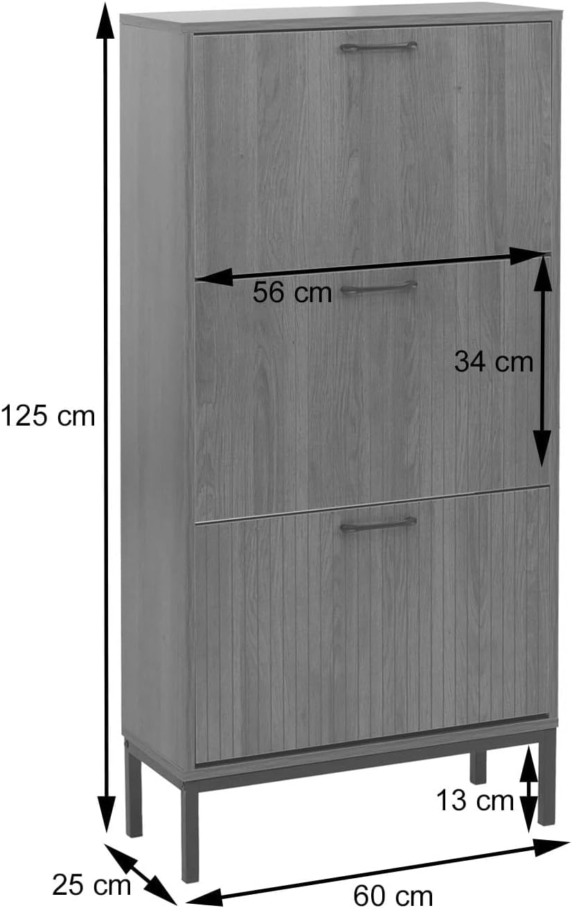 Mendler Schuhkipper HWC-P48, Schuhregal Schuhschrank, 3 Kippfächer Ablage MDF Melamin 125x60x25cm - braun