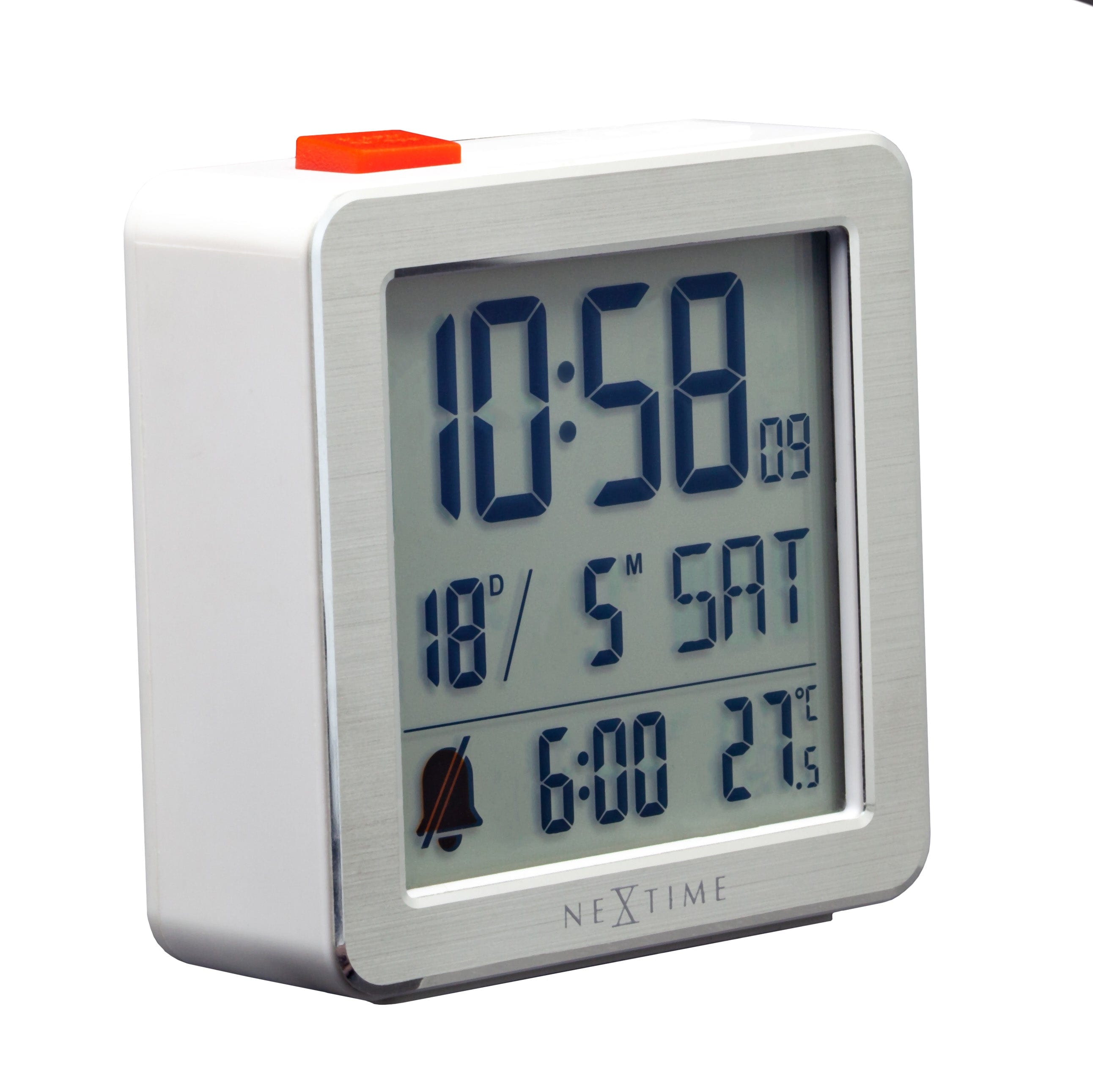 NeXtime - Digitale Tafelwekker 6x6,4x2,1 cm - RCC - temperatuur - Wit