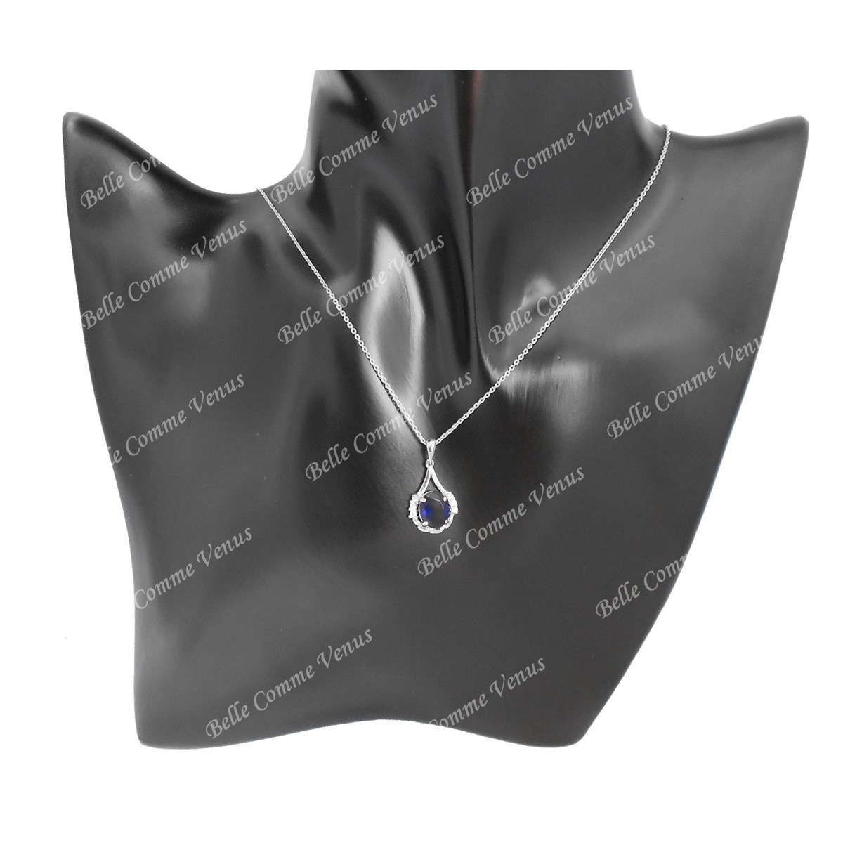 Collier goutte oxyde de zirconium bleu roi Argent 925 Rhodié