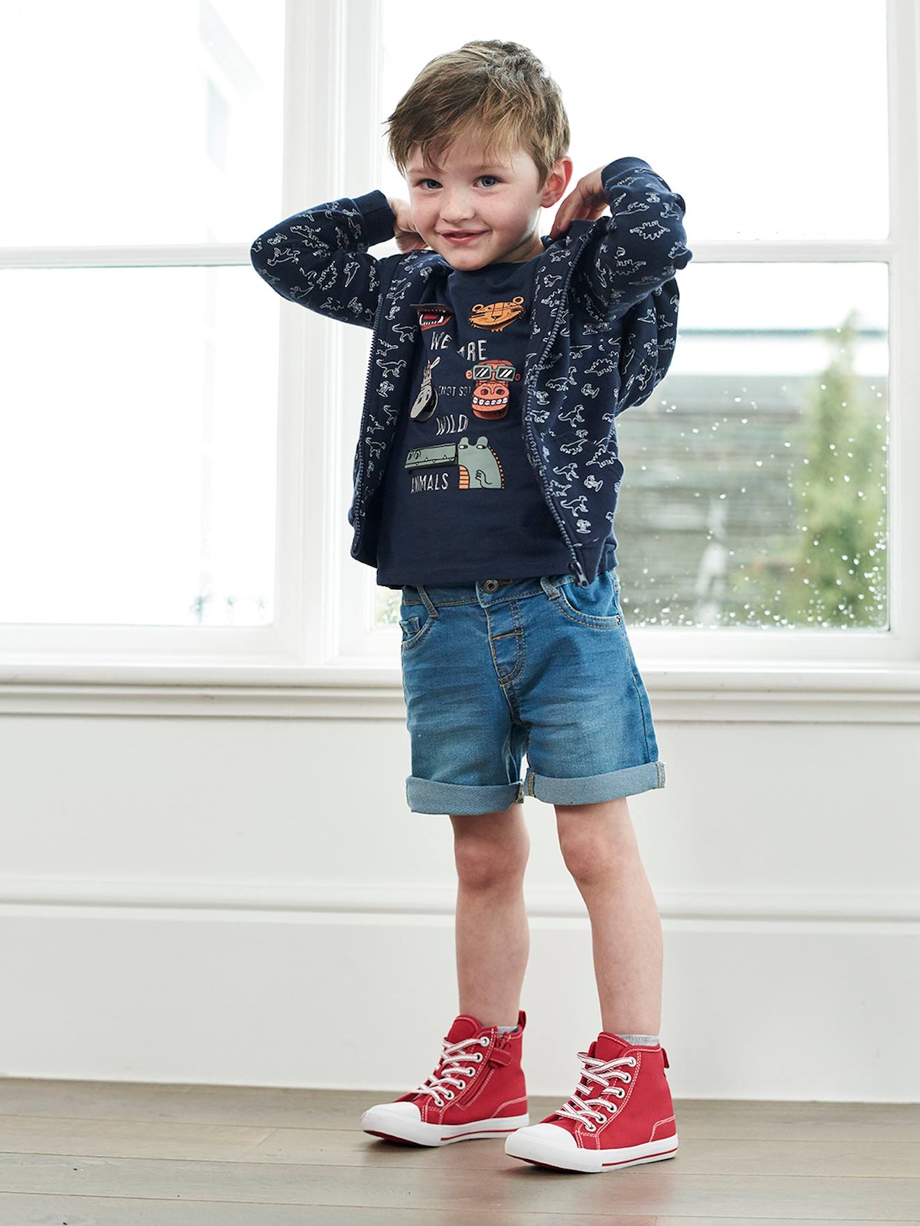 Bermuda jeans azul-escuro lavado para meninos