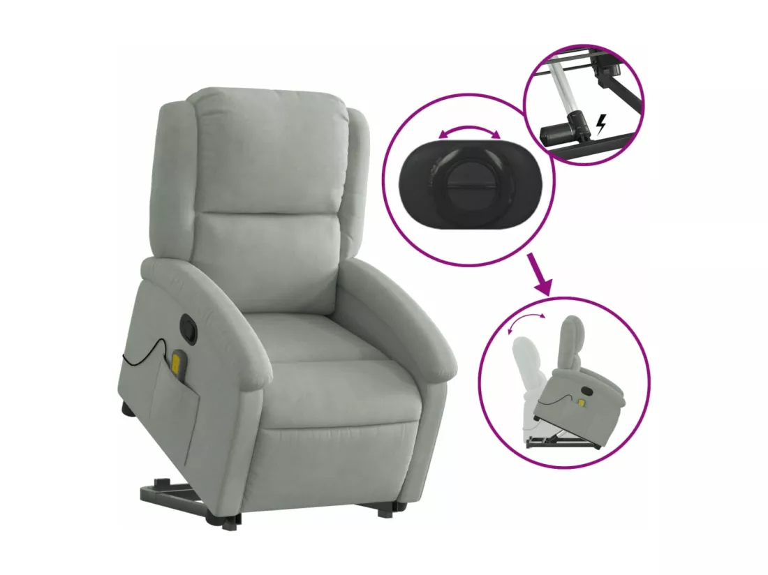 Fauteuil massant inclinable Gris clair Velours