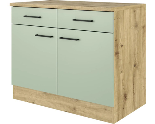 Flex Well onderkast met lade en draaideur Cara BxDxH 100 x 60 x 85 cm groen mat gedemonteerd