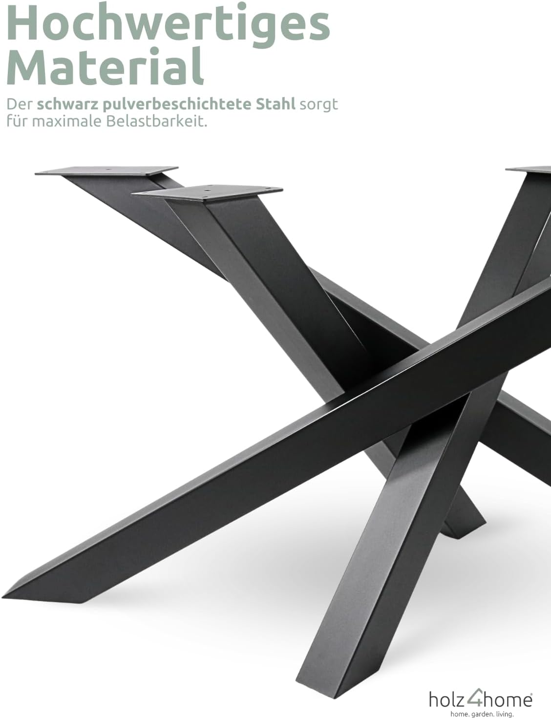 holz4home® Tiempo Spider Tischgestell in Schwarz Pulverbeschichtet I Höhe: 72 cm I Universal Gestell I Standfestes, Gedrehtes Gestell aus Stahl