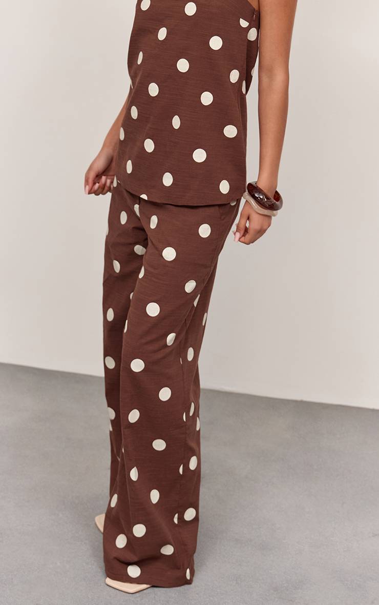 Marron Foncé Pantalon Tailleur En Coton À Pois