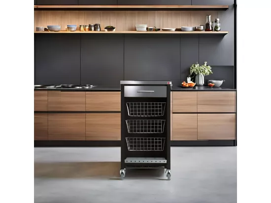 Desserte de cuisine plateau supérieur en Acier Inoxydable - Noir, Inox - 93*48*34cm - CHELSEA