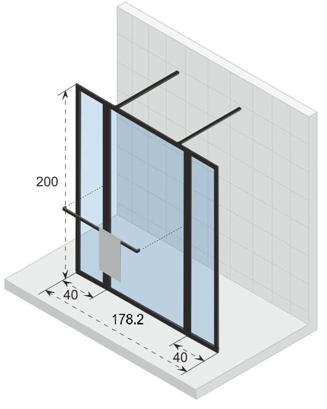 Riho Lucid GD401 vrijstaande douchewand 180x200cm mat zwart