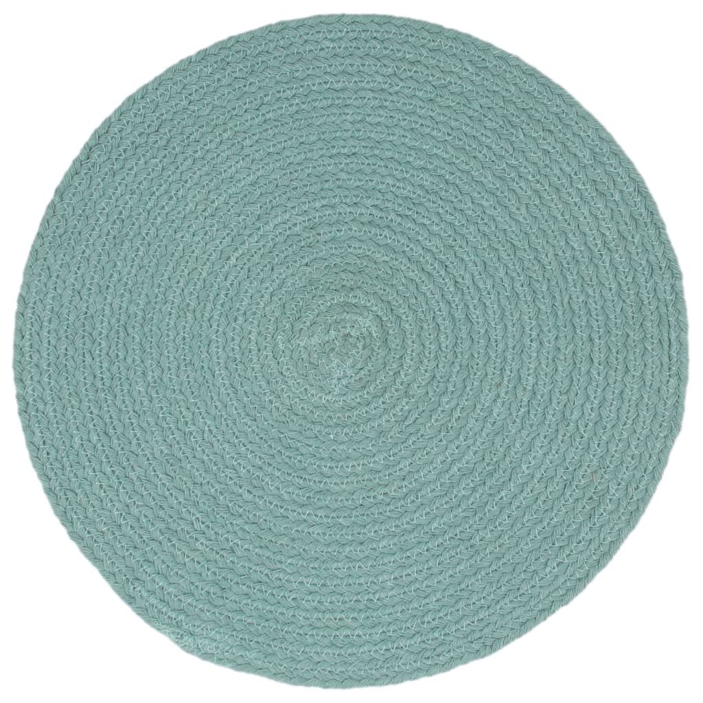 vidaXL Tafelmatten, 4 stuks, effen, groen, 38 cm, rond, katoen