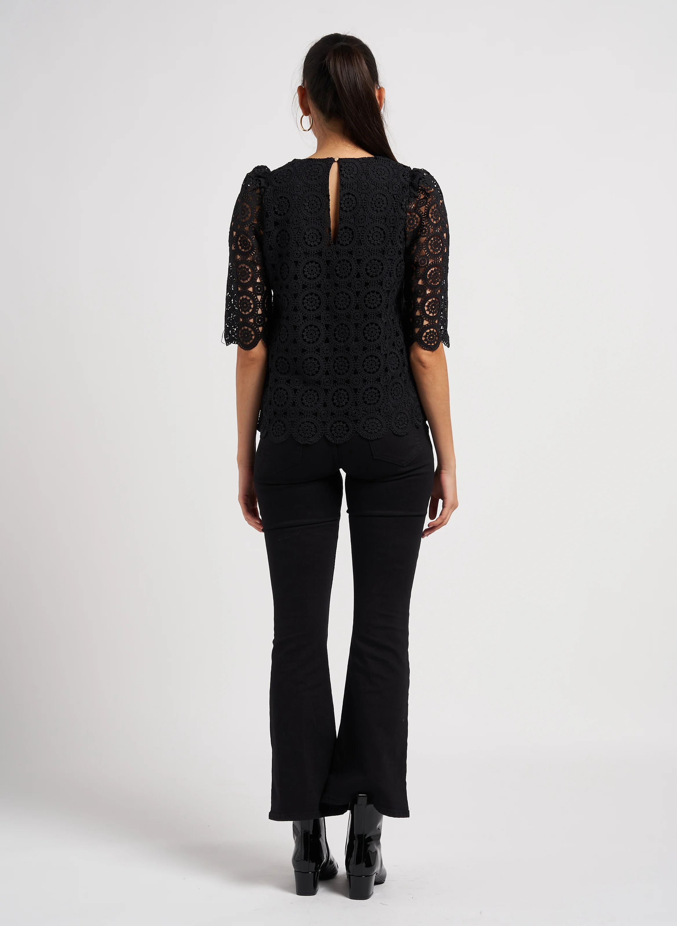 BETTY - Jean flare en coton mélangé| Noir