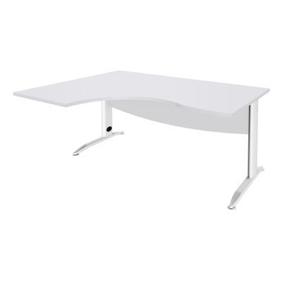 Bureau compact à gauche IDRA - L160 cm - Pieds blanc - plateau Blanc perle (Pieds de renfort obligatoire à rajouter - non inclus)